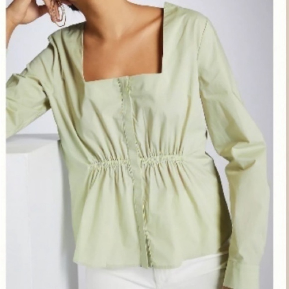 ✅ Harshman Los Angeles Blouse Puff Sleeve Babydoll in Green